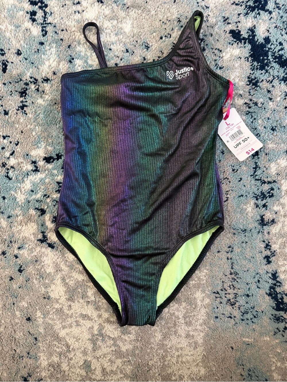 Justice Girls' Iridescent One-Shoulder Swim Suit - L 12/14